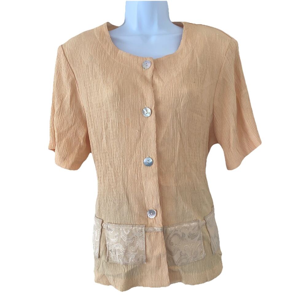 VTG Michael Blake Women Petite 16 Yellow Stretchy Button Up Blouse Fairy Core